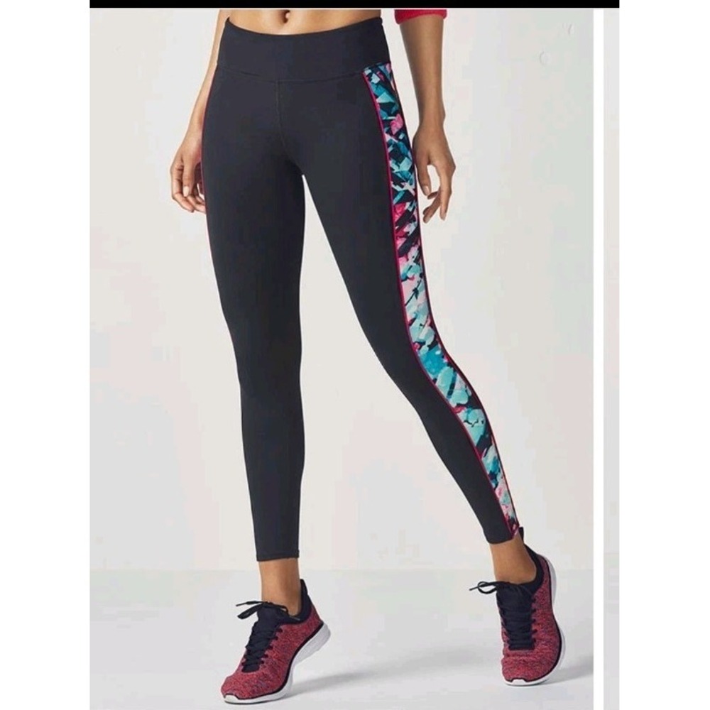 Fabletics Josephine Leggings S 4-6 Black Compression Geo Side Panel 26" NWT